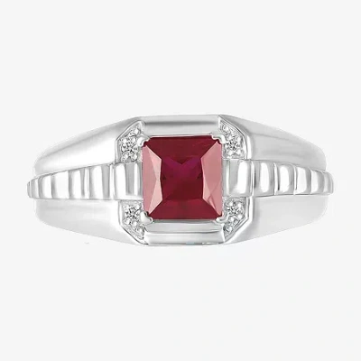 Fine Jewelry Mens Lab Created Red Ruby Sterling Silver Fashion Ring