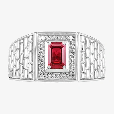 Fine Jewelry Mens Lab Created Red Ruby Sterling Silver Fashion Ring