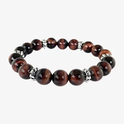 Fine Jewelry Mens Red Tiger's Eye Sterling Silver Beaded Bracelet In Transparent