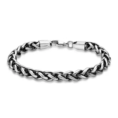 Fine Jewelry Mens Stainless Steel 10 Inch Solid Wheat Chain Bracelet In Transparent