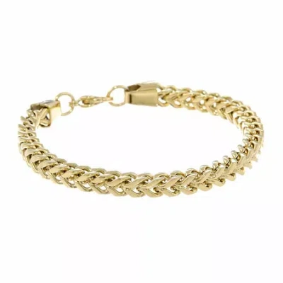 Fine Jewelry Mens Stainless Steel 10 Inch Solid Wheat Chain Bracelet In Transparent