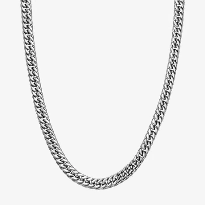Fine Jewelry Mens Stainless Steel 22" 9mm Beveled Curb Chain In White