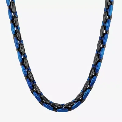 Fine Jewelry Mens Stainless Steel 24 Inch Link Chain Necklace In Blue