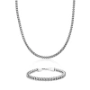 Fine Jewelry Mens Stainless Steel 6mm Foxtail Chain & Bracelet Boxed Set In White