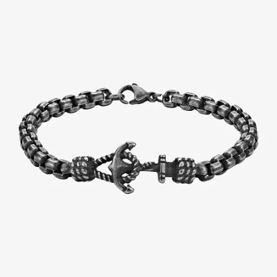 Fine Jewelry Mens Stainless Steel 8 1/2 Inch Solid Box Anchor Chain Bracelet In Transparent