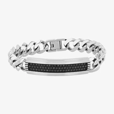 Fine Jewelry Mens Stainless Steel 8 1/2 Inch Solid Curb Id Bracelet In Transparent
