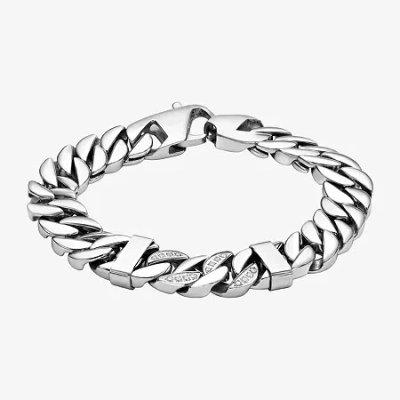 Fine Jewelry Mens Stainless Steel 8 1/2 Inch Solid Curb Round Chain Bracelet In Transparent
