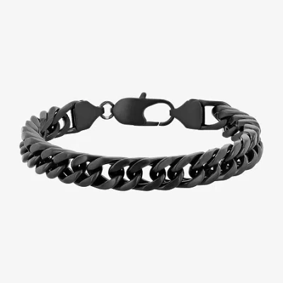 Fine Jewelry Mens Stainless Steel 8 3/4 Inch Solid Curb Chain Bracelet In Transparent