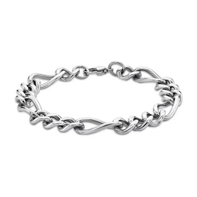 Fine Jewelry Mens Stainless Steel 9" 11mm Figaro Bracelet In White