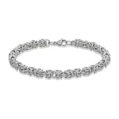 Fine Jewelry Mens Stainless Steel 9" 7mm Byzantine Bracelet In White