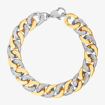 Fine Jewelry Mens Stainless Steel 9 Inch Curb Chain Bracelet In Gold