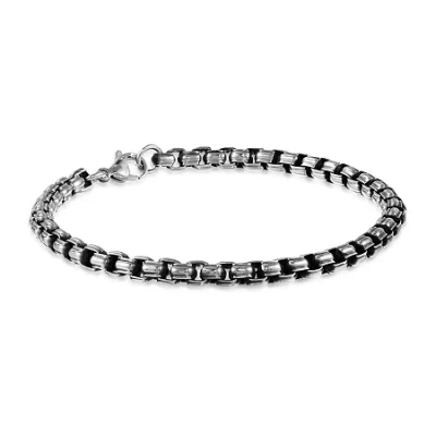 Fine Jewelry Mens Stainless Steel 9 Inch Solid Box Chain Bracelet In Transparent