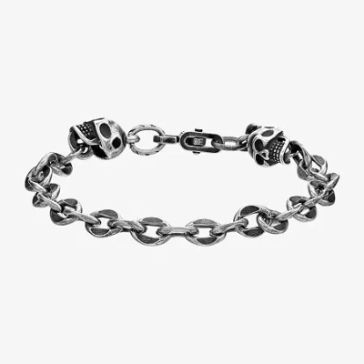 Fine Jewelry Mens Stainless Steel 9 Inch Solid Cable Skull Chain Bracelet In Transparent