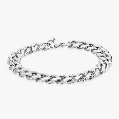 Fine Jewelry Mens Stainless Steel 9 Inch Solid Cuban Chain Bracelet In Transparent