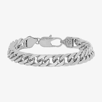 Fine Jewelry Mens Stainless Steel 9 Inch Solid Curb Chain Bracelet In White