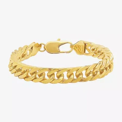 Fine Jewelry Mens Stainless Steel 9 Inch Solid Curb Chain Bracelet In Yellow