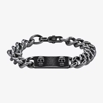 Fine Jewelry Mens Stainless Steel 9 Inch Solid Curb Skull Id Bracelet In Transparent