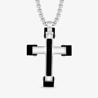 Fine Jewelry Mens Stainless Steel And Black Cable Cross Pendant In Multi