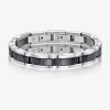Fine Jewelry Mens Stainless Steel And Black Ceramic Link Bracelet In White