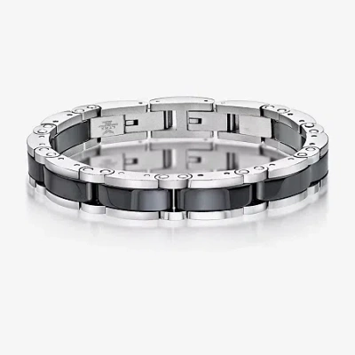 Fine Jewelry Mens Stainless Steel And Black Ceramic Link Bracelet In White
