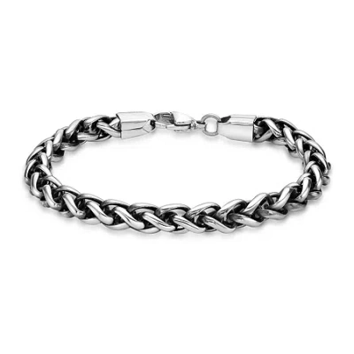 Fine Jewelry Mens Stainless Steel & Black Ip 9" 8mm Wheat Bracelet In White