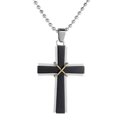 Fine Jewelry Mens Stainless Steel & Black Ip Cross Pendant Necklace In Multi