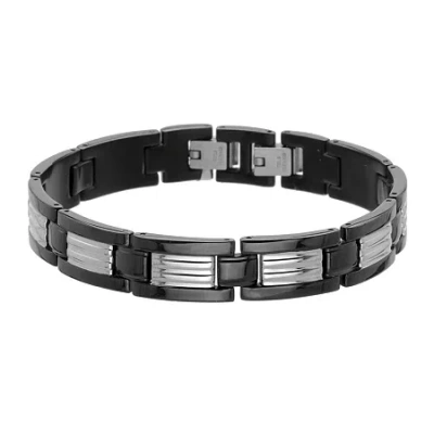 Fine Jewelry Mens Stainless Steel & Black Ip Link Bracelet In White