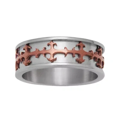 Fine Jewelry Mens Stainless Steel & Brown Ip Cross Ring In Multi
