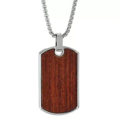 Fine Jewelry Mens Stainless Steel And Forged Carbon Fiber Reversible Dog Tag Necklace In Transparent