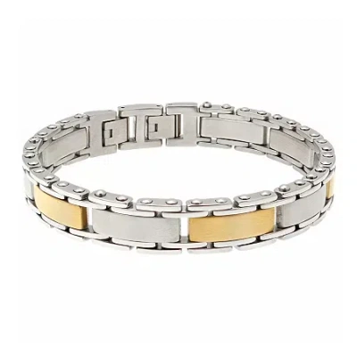 Fine Jewelry Mens Stainless Steel And Gold Ion Plated Link Bracelet In Multi
