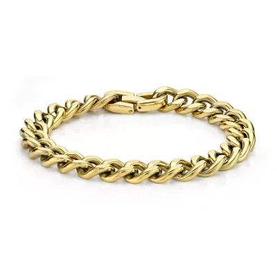 Fine Jewelry Mens Stainless Steel & Gold-tone Ip 9" 12mm Chunky Curb Bracelet In Yellow