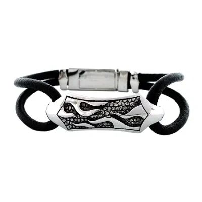 Fine Jewelry Mens Stainless Steel & Leather Bracelet In Transparent
