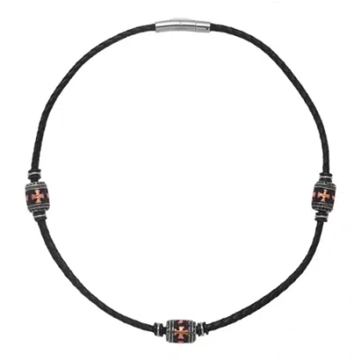 Fine Jewelry Mens Stainless Steel & Leather Choker Necklace In Multi