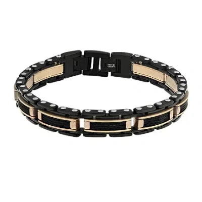 Fine Jewelry Mens Stainless Steel & Rose-tone Ip Cable Link Bracelet In Multi