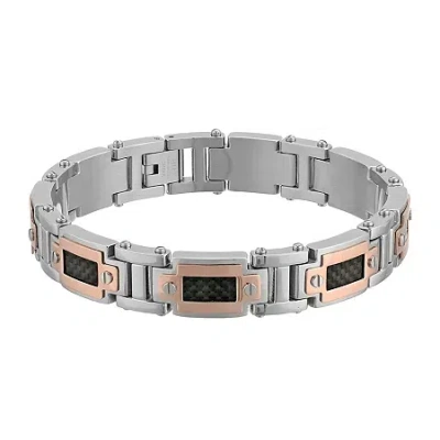 Fine Jewelry Mens Stainless Steel & Rose-tone Ip Link Bracelet In Multi