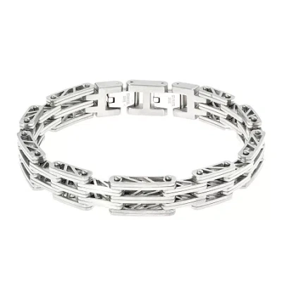 Fine Jewelry Mens Stainless Steel Chain Bracelet With Lock Extender In White