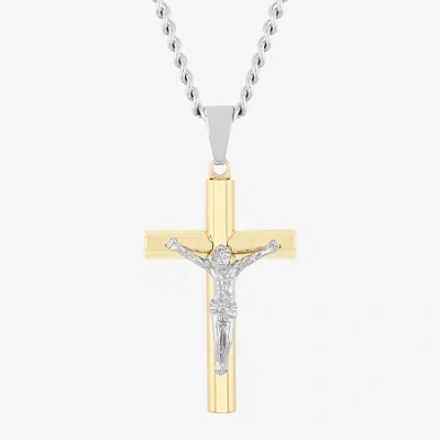 Fine Jewelry Mens Stainless Steel Cross 24 Inch Pendant Necklace In Transparent