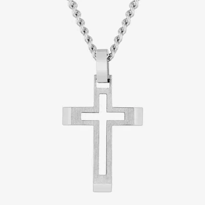 Fine Jewelry Mens Stainless Steel Cross 24 Inch Pendant Necklace In Transparent