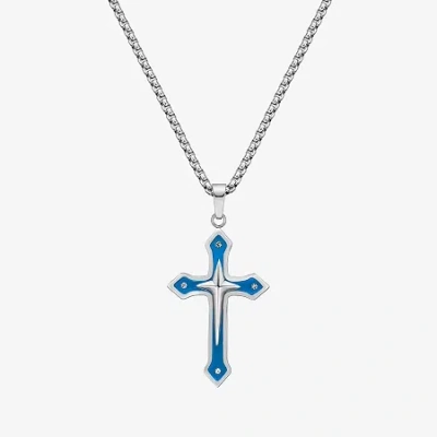 Fine Jewelry Mens Stainless Steel Cross 24 Inch Pendant Necklace In Transparent