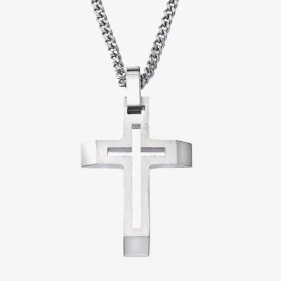 Fine Jewelry Mens Stainless Steel Cross 24 Inch Pendant Necklace In Transparent