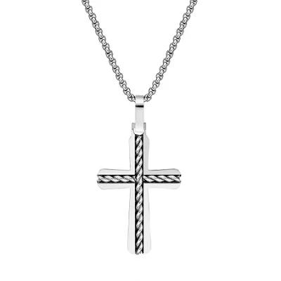 Fine Jewelry Mens Stainless Steel Cross 24 Inch Pendant Necklace In Transparent