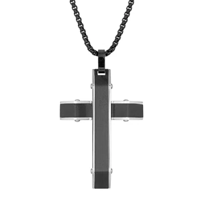 Fine Jewelry Mens Stainless Steel Cross 24 Inch Pendant Necklace In Transparent
