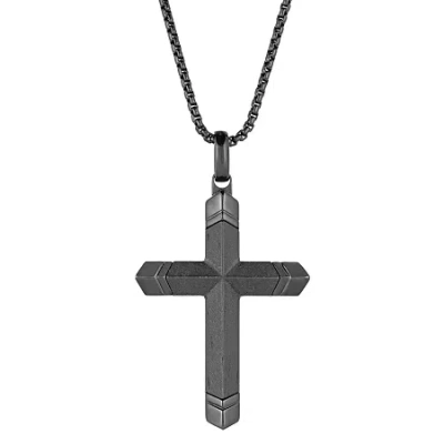 Fine Jewelry Mens Stainless Steel Cross 24 Inch Pendant Necklace In Transparent
