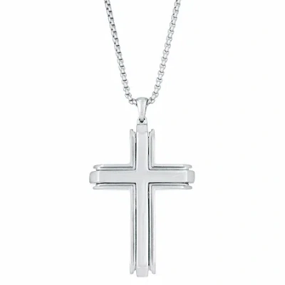 Fine Jewelry Mens Stainless Steel Cross 24 Inch Pendant Necklace In Transparent