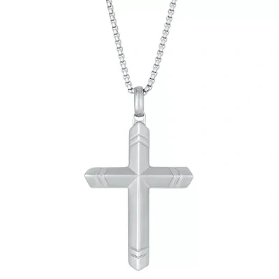Fine Jewelry Mens Stainless Steel Cross 24 Inch Pendant Necklace In Transparent