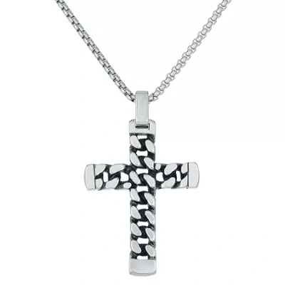 Fine Jewelry Mens Stainless Steel Cross 24 Inch Pendant Necklace In Transparent