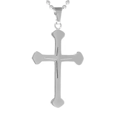 Fine Jewelry Mens Stainless Steel Cross Pendant Necklace In White