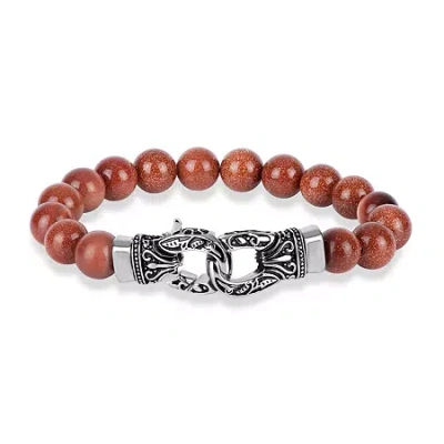 Fine Jewelry Mens Stainless Steel Gold-toned Beaded Bracelet In Transparent