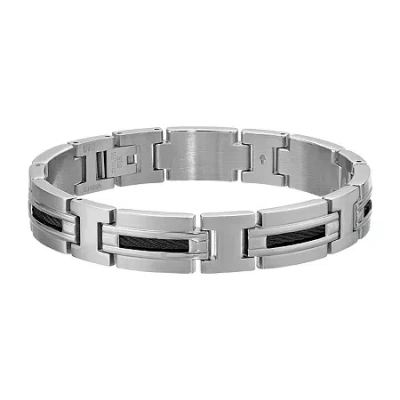Fine Jewelry Mens Stainless Steel Railroad Link Bracelet In White