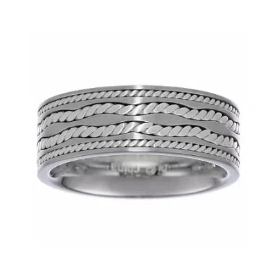 Fine Jewelry Mens Stainless Steel Ring With Sterling Silver Inlay In White